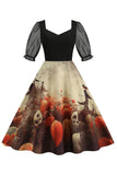 Black A Line Halloween Printed Vintage 1950s Dress