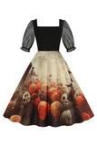 Black A Line Halloween Printed Vintage 1950s Dress