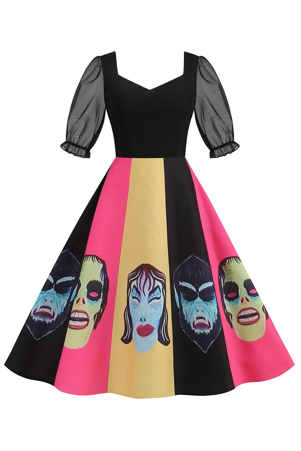 Black A Line Halloween Printed Vintage 1950s Dress