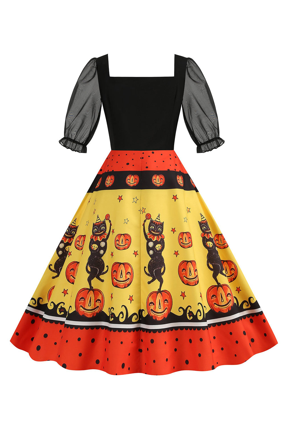 Black A Line Halloween Printed Vintage 1950s Dress