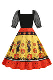 Black A Line Halloween Printed Vintage 1950s Dress