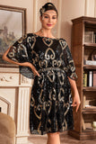 Sparkly White Boat Neck Batwing 1920s Dress with Sequins