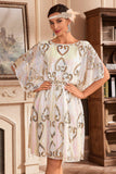 Sparkly White Boat Neck Batwing 1920s Dress with Sequins