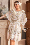 Sparkly White Boat Neck Batwing 1920s Dress with Sequins