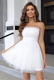 Pink Strapless A Line Tulle Short Ball Dress