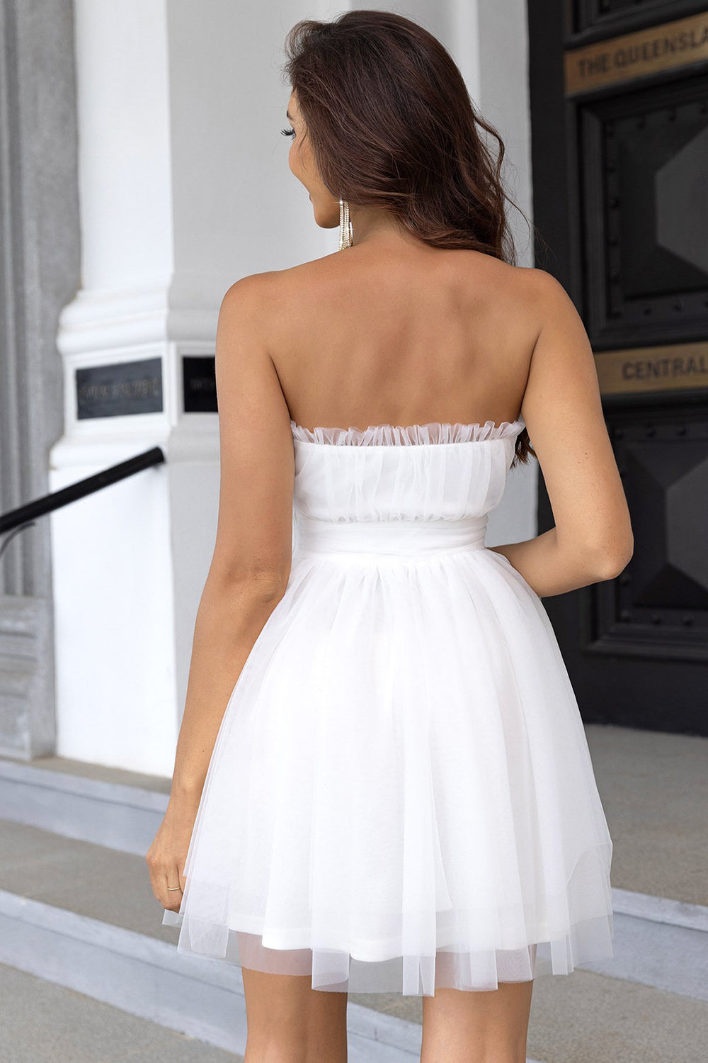 Pink Strapless A Line Tulle Short Ball Dress