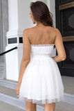 Pink Strapless A Line Tulle Short Ball Dress
