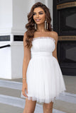 Pink Strapless A Line Tulle Short Ball Dress