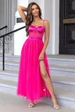 Black Spaghetti Straps A Line Tulle Open Back Long Ball Dress