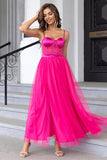 Black Spaghetti Straps A Line Tulle Open Back Long Ball Dress