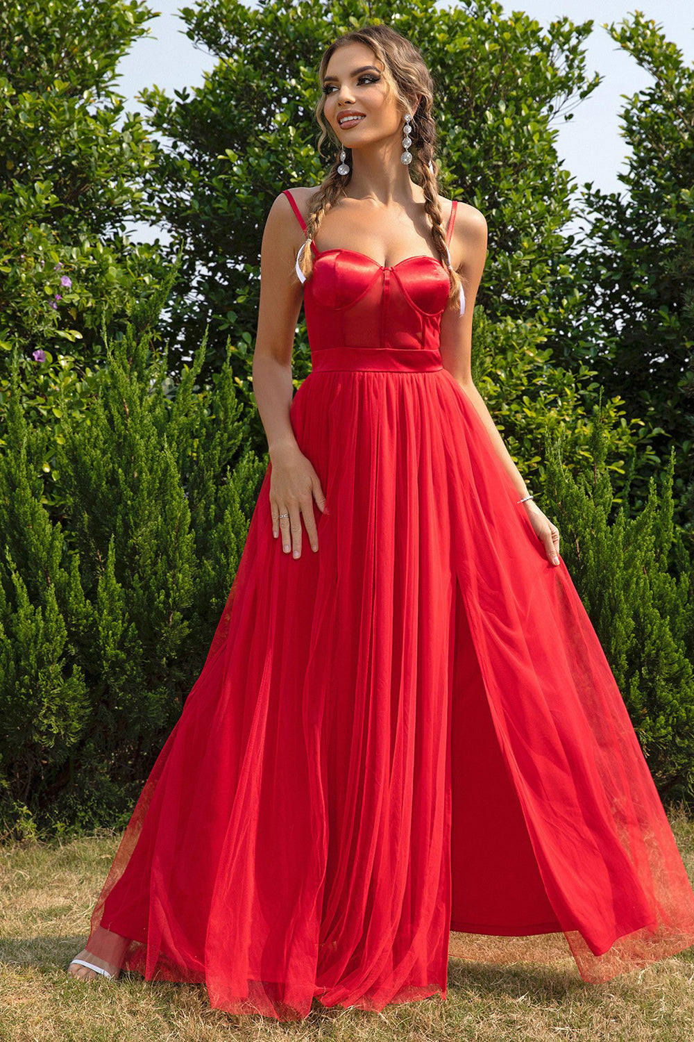Black Spaghetti Straps A Line Tulle Open Back Long Ball Dress
