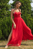 Black Spaghetti Straps A Line Tulle Open Back Long Ball Dress