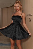 Black A-line Spaghetti Strap Short Party Dress