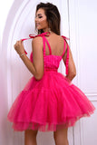 Hot Pink A Line Tulle Cute Short Cocktail Dress