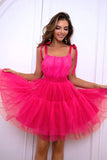 Hot Pink A Line Tulle Cute Short Cocktail Dress