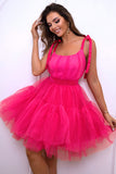 Hot Pink A Line Tulle Cute Short Cocktail Dress