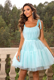 Hot Pink A Line Tulle Cute Short Cocktail Dress