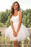 Hot Pink A Line Tulle Cute Short Cocktail Dress