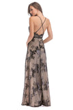 Black A-Line Deep V-Neck Spaghetti Strap Long Evening Party Dress