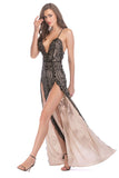 Black A-Line Deep V-Neck Spaghetti Strap Long Evening Party Dress