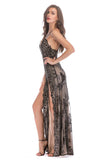 Black A-Line Deep V-Neck Spaghetti Strap Long Evening Party Dress