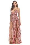 Black A-Line Deep V-Neck Spaghetti Strap Long Evening Party Dress