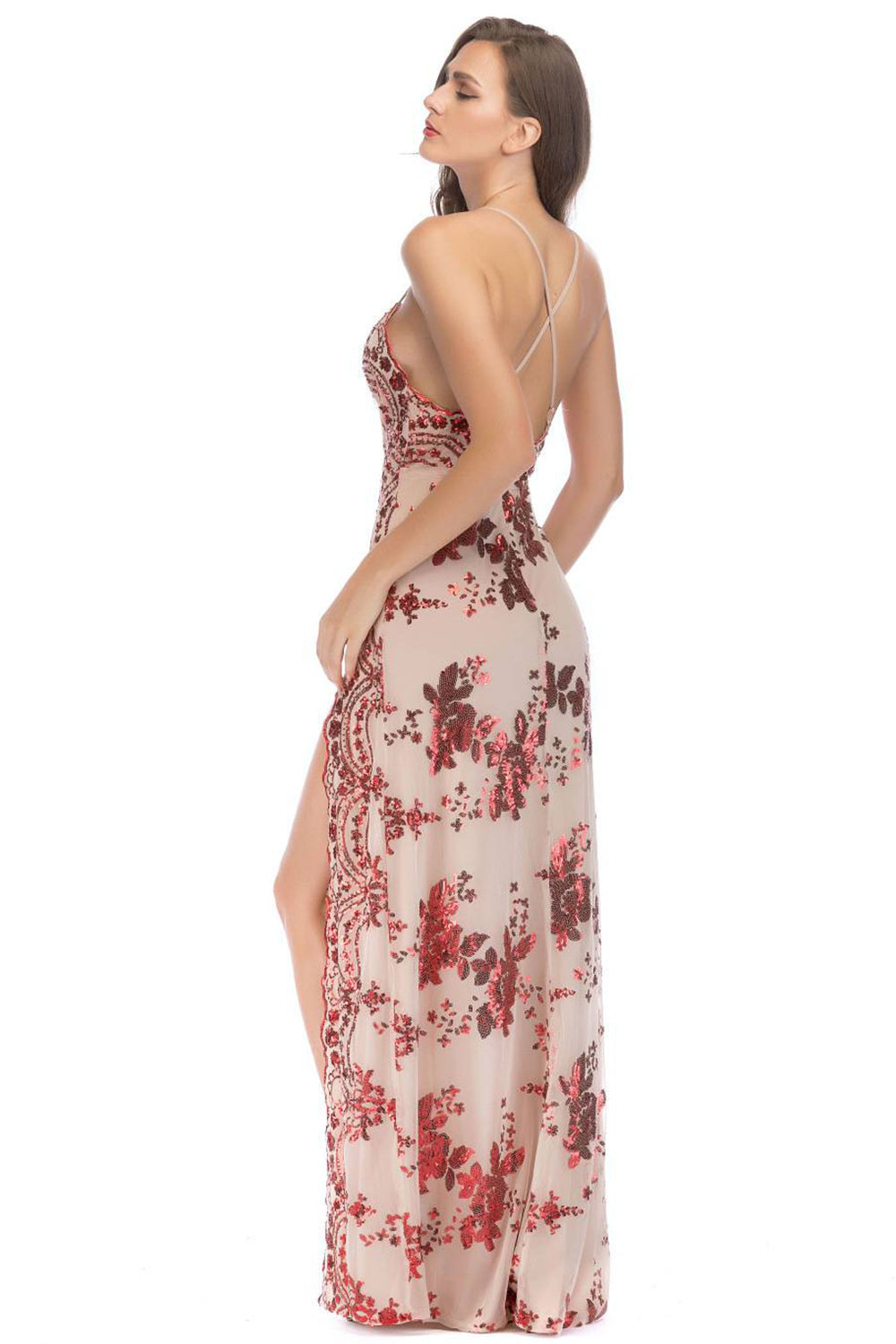 Black A-Line Deep V-Neck Spaghetti Strap Long Evening Party Dress