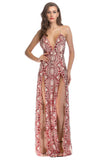 Black A-Line Deep V-Neck Spaghetti Strap Long Evening Party Dress