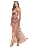 Black A-Line Deep V-Neck Spaghetti Strap Long Evening Party Dress