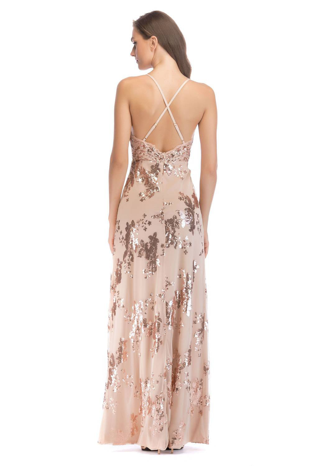 Black A-Line Deep V-Neck Spaghetti Strap Long Evening Party Dress