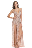 Black A-Line Deep V-Neck Spaghetti Strap Long Evening Party Dress