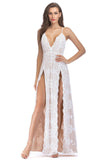 Black A-Line Deep V-Neck Spaghetti Strap Long Evening Party Dress