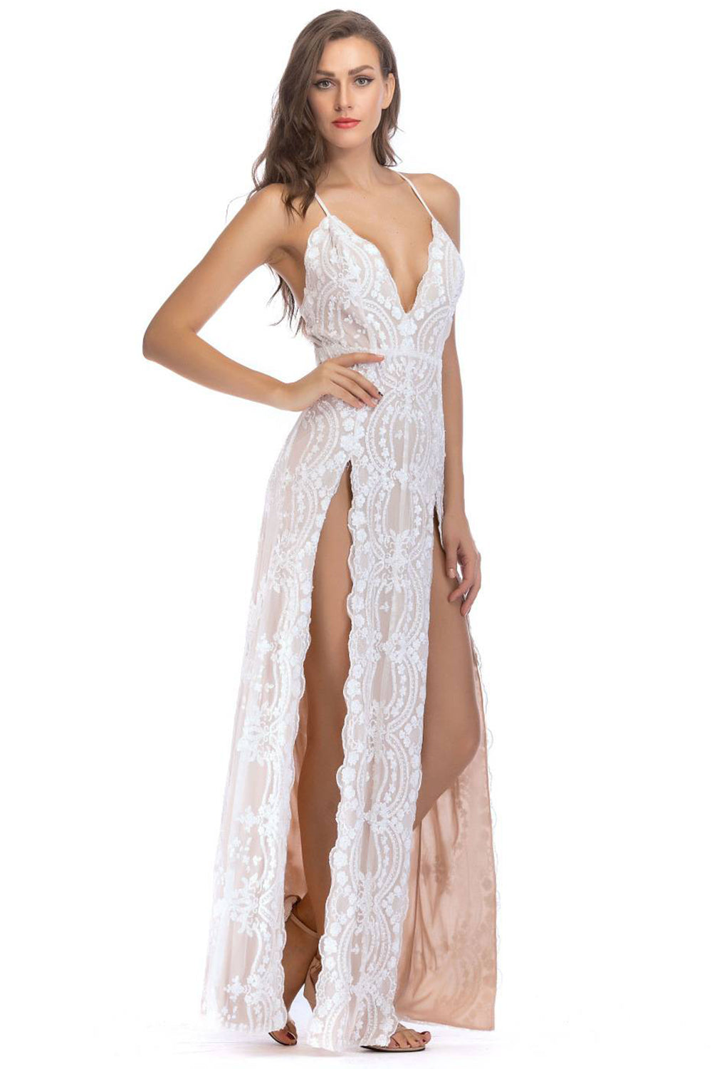 Black A-Line Deep V-Neck Spaghetti Strap Long Evening Party Dress