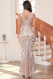 Black Mermaid V-Neck Sequin Sleeveless Long Evening Party Dress