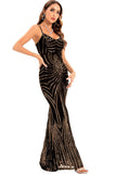 Black Bodycon Spaghetti Strap Sequins Backless Long Evening Dress