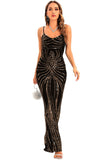 Black Bodycon Spaghetti Strap Sequins Backless Long Evening Dress