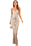 Black Bodycon Spaghetti Strap Sequins Backless Long Evening Dress