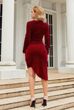 Dark Green V-Neck Long Sleeves Holiday Party Dress with Pleated