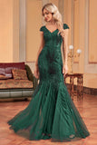Sparkly Dark Green Mermaid Sequins Long Ball Dress