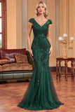 Sparkly Dark Green Mermaid Sequins Long Ball Dress