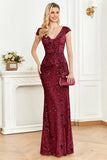 Golden Sheath V- Neck Formal Evening Dress with Beading
