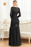 Sparkly Black Mermaid Sequins Formal Dress With Long Sleeves