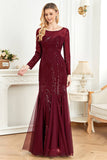 Sparkly Black Mermaid Sequins Formal Dress With Long Sleeves