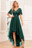 High-low A-Line Burgundy Formal Dress with Sequins