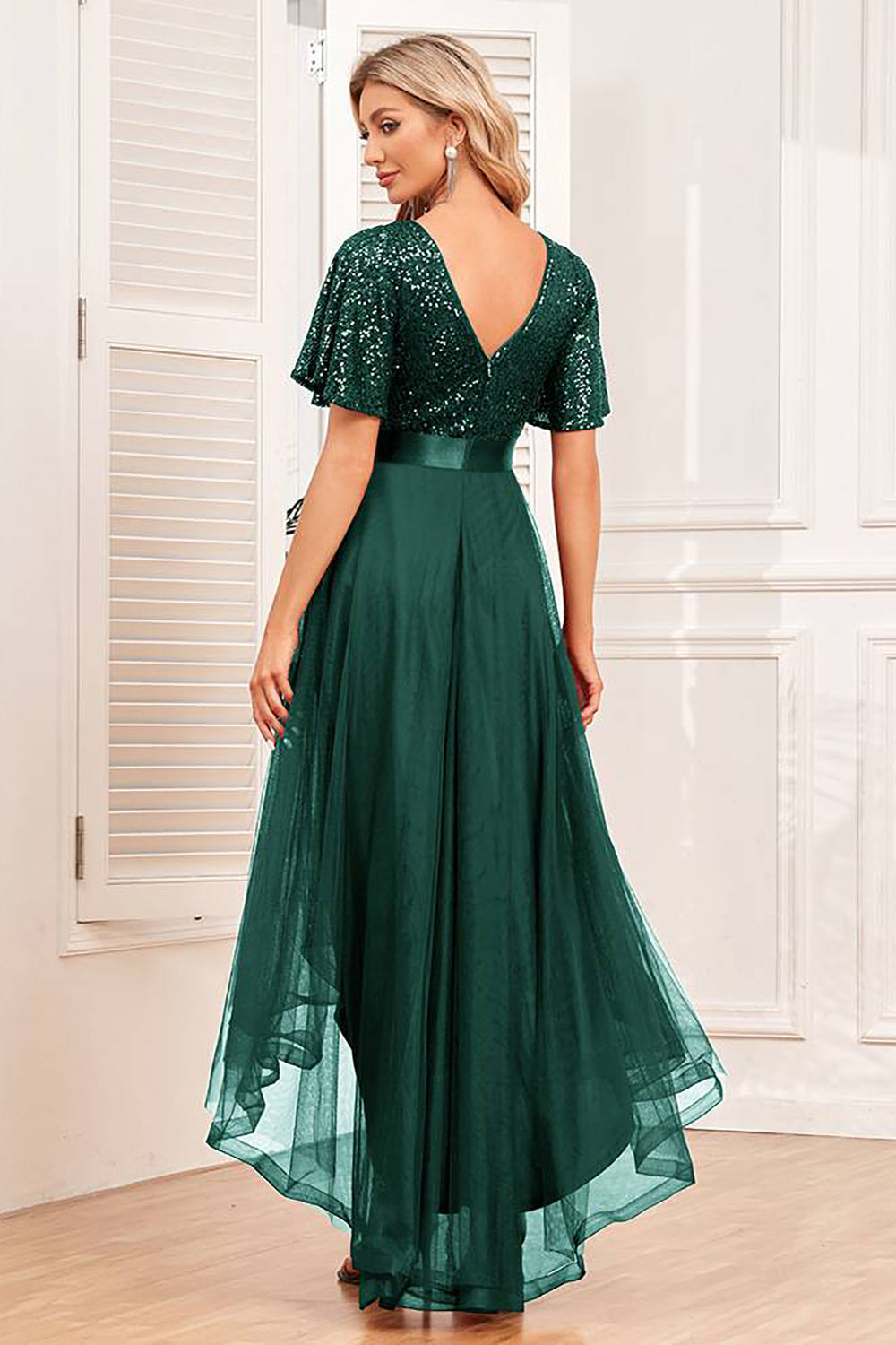 High-low A-Line Burgundy Formal Dress with Sequins