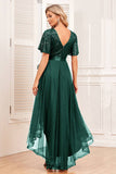 High-low A-Line Burgundy Formal Dress with Sequins