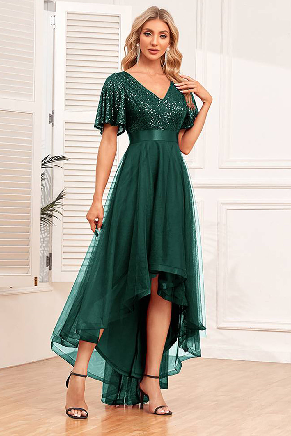High-low A-Line Burgundy Formal Dress with Sequins
