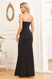 Black Sheath Removable Sleeves Sparkly Formal Evening Dress