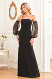 Black Sheath Removable Sleeves Sparkly Formal Evening Dress