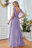 A-Line Burgundy V-Neck Chiffon High Low Ball Dress